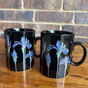 VTG Blue Iris Coffee Tea Mugs Cups By Otagiri Japan 12 sided 12 oz Set of 2 READ